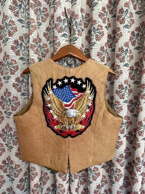 Men's Leather Club American Flag + Eagle Vest Medium